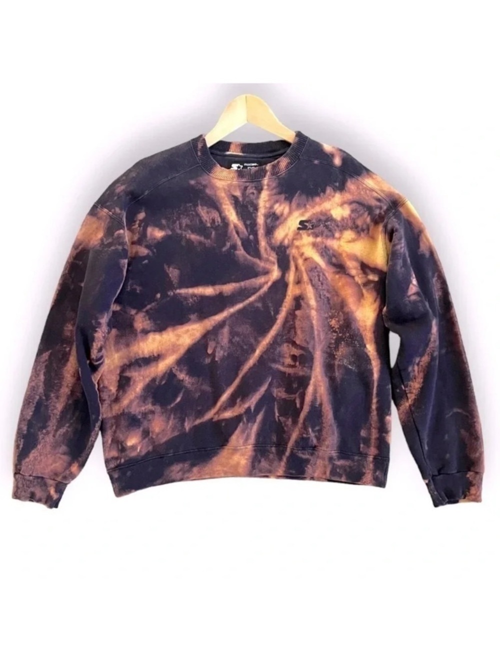 Vintage STARTER Upcycled Bleach-Dyed Crew Neck Pullover Sweatshirt Women’s MED
